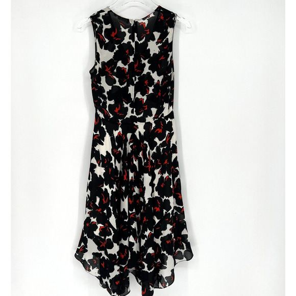 A.L.C. Dress Womens 0 Silk Dark Floral Swing Asymmetrical Hem Midi Career‎ - Picture 2 of 8